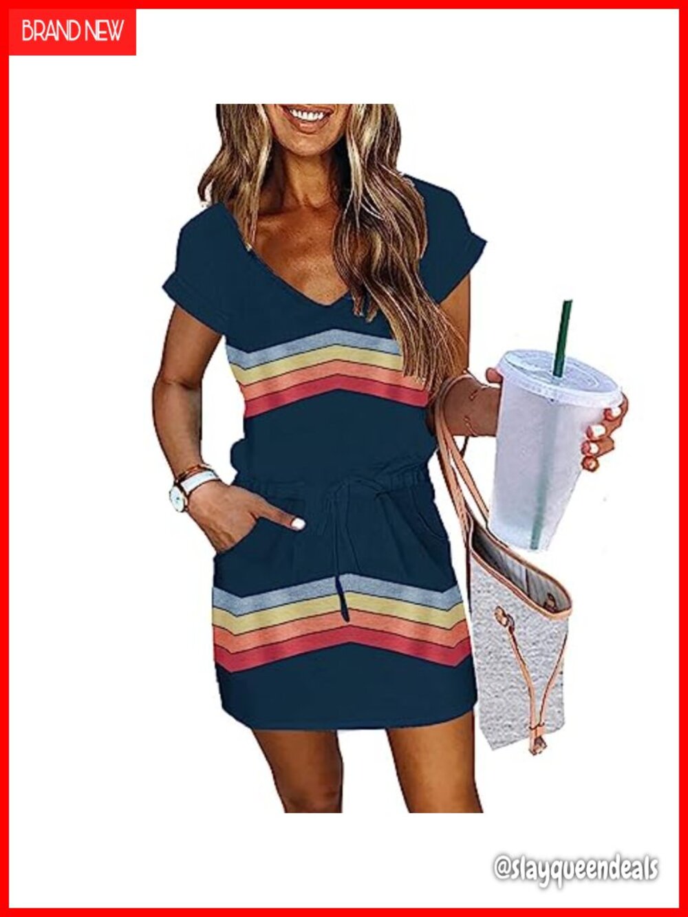 Women's Summer Mini Dress Lantern Sleeve V Neck Tie Front Drawstring